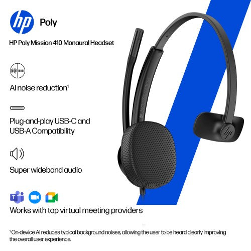 HP Poly Mission 425 Stereo USB Wired Headset Classic (Bulk)