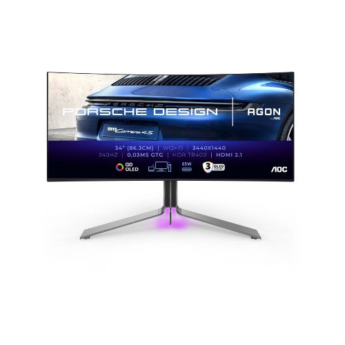AOC Porsche PD34 computer monitor 86.4 cm (34") 3440 x 1440 pixels Wide Quad HD QD-OLED Black