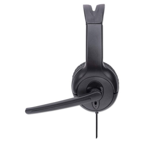 Manhattan Mono Over-Ear Headset (USB), Microphone Boom (padded), Retail Box Packaging, Adjustable Headband, In-Line Volume Control, Ear Cushion, USB-A for both sound and mic use, cable 1.5m, Three Year Warranty