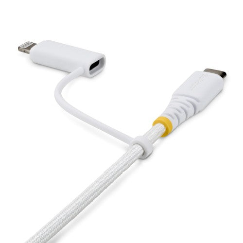 StarTech.com 1m (3ft) 2-in-1 Rugged USB-C Charging Cable with Lightning Adapter, 30W/60W (3A), Apple MFi Certified, Braided USB C Charger Cord for iPhone/iPad/Android
