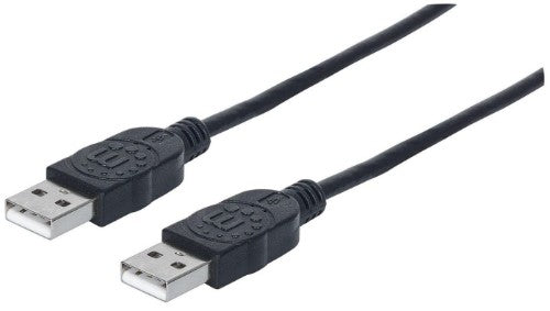Manhattan USB-A to USB-A Cable, 1m, Male to Male, 480 Mbps (USB 2.0), Hi-Speed USB, Black, Lifetime Warranty, equivalent to USB2AA1M.