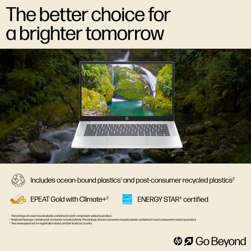 HP Chromebook 14a-nf0003na Intel® N N100 35.6 cm (14") Full HD 8 GB LPDDR5-SDRAM 128 GB eUFS Wi-Fi 6E (802.11ax) ChromeOS Silver