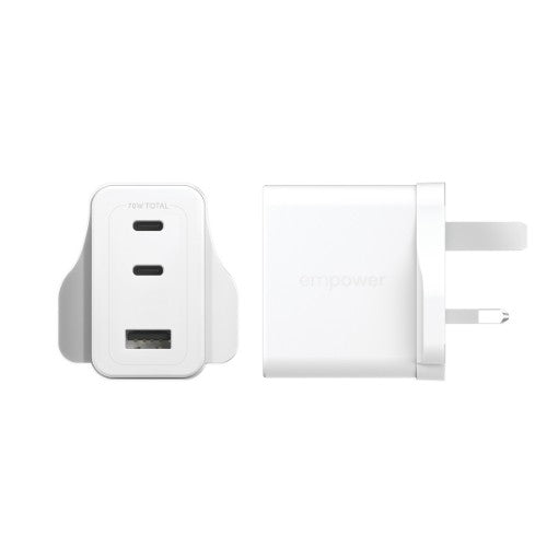 PanzerGlass empower™ by ® Turbo 70W Multiple Charger incl. 2 x USB-C + USB-A | UK Plug | Silver White