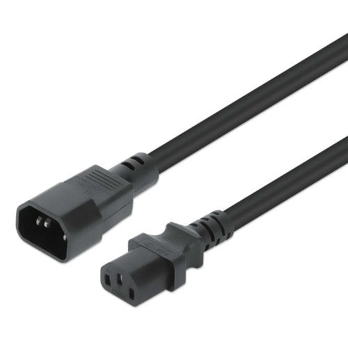 Manhattan Power Cord/Cable, C14 Male to C13 Female (kettle lead), Monitor to CPU, 1m, 10A, Black, Lead, Lifetime Warranty