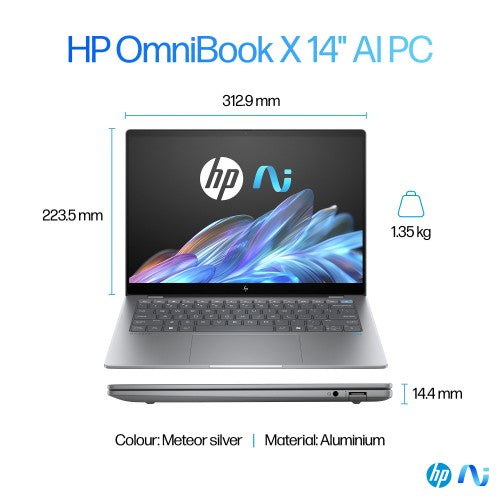 HP OmniBook X 14-fe0000na Copilot+ PC Snapdragon X1E-78-100 Laptop 35.6 cm (14") Touchscreen 2.2K 16 GB LPDDR5x-SDRAM 1 TB SSD Wi-Fi 6E (802.11ax) Windows 11 Home Silver