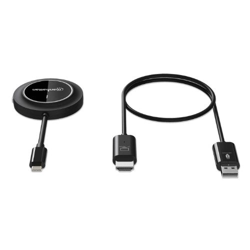 Manhattan 1080p Wireless HDMI Display Presentation Kit, 2-Piece Set with HDMI Receiver and USB-C Transmitter Dongle to Wirelessly Display a Video Signal from a Laptop/Tablet/Smartphone on an HDMI TV or Projector, Black