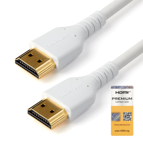 StarTech.com 3ft (1m) Slim HDMI 2.0 Cable, Flexible Premium Certified HDMI Cord with Ethernet, UHD 4K 60Hz HDR10, Durable Aramid Fiber Design with TPE Jacket, White