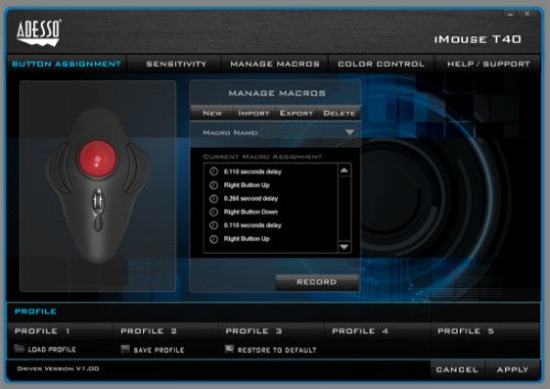 Adesso iMouse T40 - Wireless Programmable Ergonomic Trackball Mouse