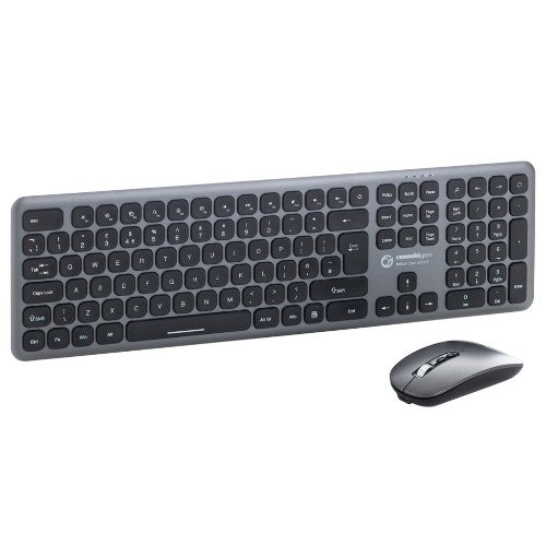connektgear KB238 Wireless Multimedia UK Layout Keyboard & 5 Button Optical Mouse - Silver With Black Keys
