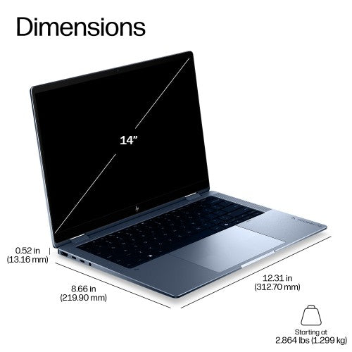 HP EBXFlG2i14AI U7 366H 14 32GB/512 PC Copilot+ PC Intel Core Ultra 7 Hybrid (2-in-1) 35.6 cm (14") Touchscreen WUXGA LPDDR5x-SDRAM 512 GB SSD Wi-Fi 7 (802.11be) Windows 11 Pro Blue