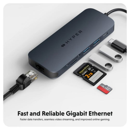 HYPER HD4004GL interface hub USB 3.2 Gen 1 (3.1 Gen 1) Type-C 10000 Mbit/s Blue, Grey