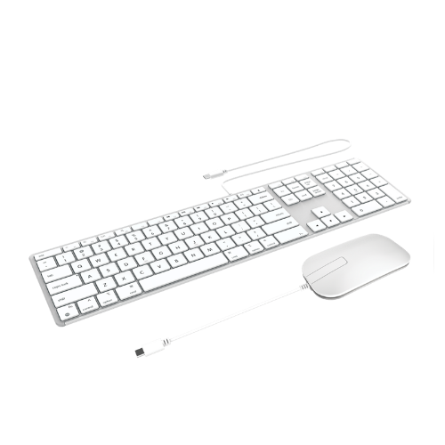 ZAGG Wired USB-C Keyboard (UK) & Mouse Combo (Silver) Bundle Designed for Apple