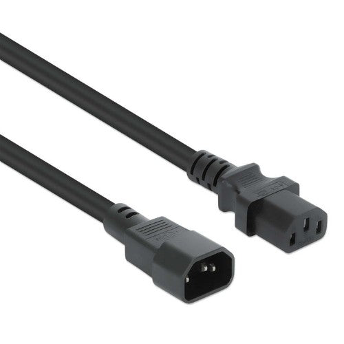 Manhattan Power Cord/Cable, C14 Male to C13 Female (kettle lead), Monitor to CPU, 5m, 10A, Black, Lead, Lifetime Warranty