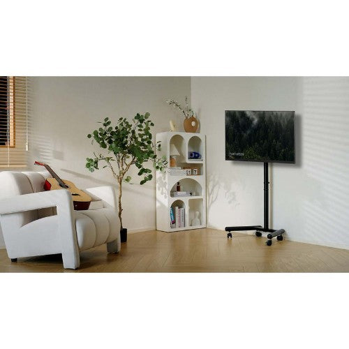 Manhattan Trolley Mount Stand for TV & Monitors, For screens: 13" to 42", VESA compatibility: all between 75X75 to 200x200mm - check the dimensions of the four mounting holes on back of screen to ensure it fits, Max 20kg, Height-adjustable to six levels,