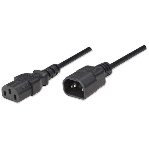 Manhattan Power Cord/Cable, C14 Male to C13 Female (kettle lead), Monitor to CPU, 1.8m, 10A, Black, Lead, Lifetime Warranty
