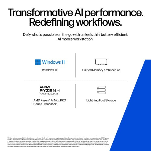 HP ZBook Ultra G1a Copilot+ PC AMD Ryzen AI Max+ PRO PRO 395 Mobile workstation 35.6 cm (14") Touchscreen 2.8K 128 GB LPDDR5x-SDRAM 4 TB SSD Wi-Fi 7 (802.11be) Windows 11 Pro AI Workstation, AI PC Silver