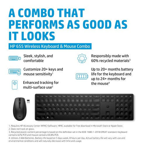 HP 655 Wireless Keyboard and Mouse Combo (Bulk 10)