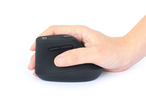 Manhattan Ergonomic Vertical Wireless Mouse (Right Handed), Black, Adjustable 800/1200/1600dpi, 2.4Ghz (effective range up to 10m), Six Button with Scroll Wheel, Nano USB-A receiver, AA battery (included), Three Year Warranty