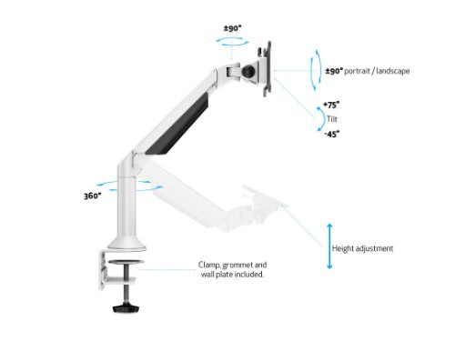 Multibrackets M VESA Gas Lift Arm Desk or Wall Basic White