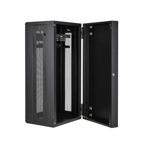 StarTech.com 4-Post 26U Wall Mount Network Cabinet with 1U Shelf, 19" Hinged Wall-Mounted Server Rack for Data / AV / Electronics / Computer Equipment, Flexible Vented Rack Enclosure