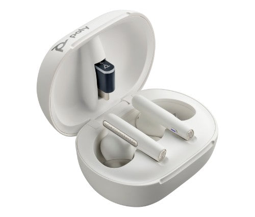 HP Poly Voyager Free 60+ UC White Sand Earbuds +BT700 USB-C Adapter +Touchscreen Charge Case