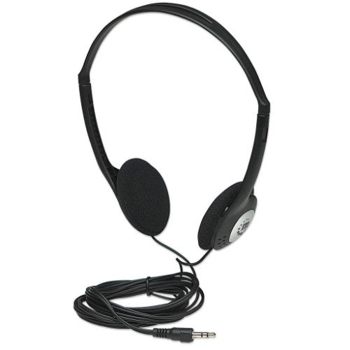 Manhattan Stereo On-Ear Headphones (3.5mm), Adjustable Split Headband, Foam Earpads, Speaker 80W max, Standard 3.5mm stereo jack/plug for audio output, cable 2.2m, Black, Three Year Warranty