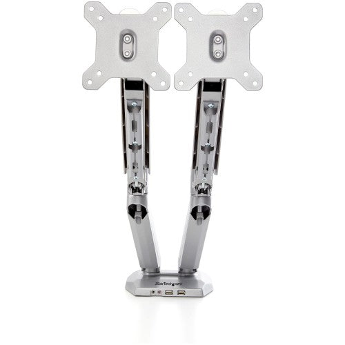 StarTech.com Desk Mount Dual Monitor Arm with USB & Audio - Desk Clamp VESA Mount for up to 32 inch Displays - 2x USB, 2x 3.5mm audio - Ergonomic Full Motion Dual Monitor Arm - Silver