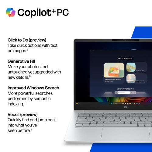 HP OmniBook 3 Laptop Next Gen AI 14-hz0001nax Copilot+ PC Snapdragon 35.6 cm (14") 2K 16 GB LPDDR5x-SDRAM 256 GB SSD Wi-Fi 6E (802.11ax) Windows 11 Home Silver