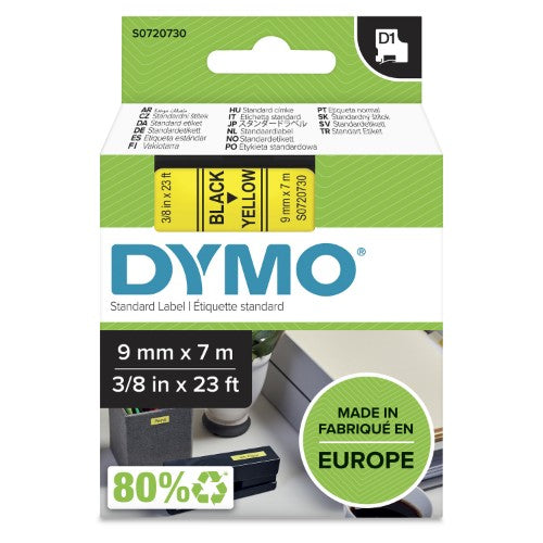 Dymo 40918/S0720730 DirectLabel-etikettes black on yellow 9mm x 7m for Dymo D1 6-12mm/19mm/24mm/9-12mm/9-19mm