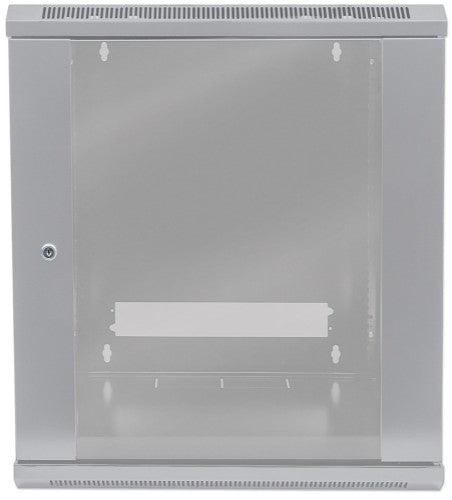 Intellinet 19" Network Cabinet - Wall Mount (Standard), 9U, 450mm Deep, Grey, Flatpack, Max 60kg, Suitable also for use on desk or floor, Usable Depth 260mm, Metal & Glass Door, Back Panel, Removeable Sides, Parts for wall install (eg screws/rawl plugs) n