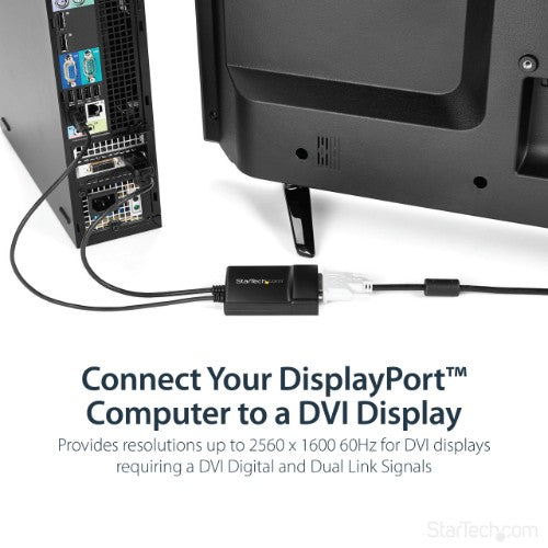 StarTech.com DisplayPort to DVI Dual Link Active Adapter - DisplayPort to DVI-D Adapter Video Converter 2560x1600 60Hz - DP 1.2 to DVI Monitor - USB Powered - Latching DP Connector