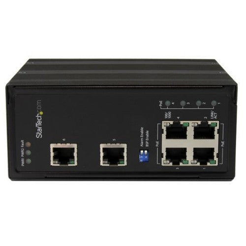 StarTech.com 6 Port Unmanaged Industrial Gigabit Ethernet Switch w/ 4 PoE+ Ports and Voltage Regulation - DIN Rail / Wall-Mountable