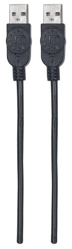 Manhattan USB-A to USB-A Cable, 3m, Male to Male, Black, 480 Mbps (USB 2.0), Hi-Speed USB, Lifetime Warranty