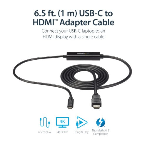 StarTech.com 3ft (1m) USB C to HDMI Cable - 4K 30Hz USB Type-C to HDMI Video Display Converter - USB-C DP Alt Mode to HDMI Monitor Adapter Cord - Thunderbolt Compatible