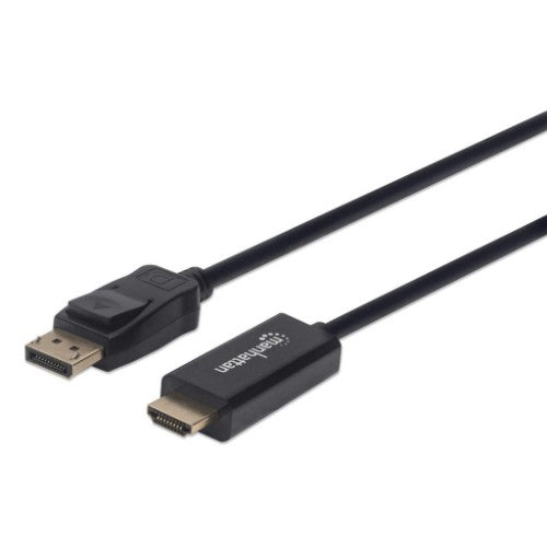 Manhattan DisplayPort 1.2 to HDMI Cable, 4K@60Hz, 1m, Male to Male, DP With Latch, Black, Not Bi-Directional, Three Year Warranty, Equivalent to 3F-DP-HDMI-4K60-HDR