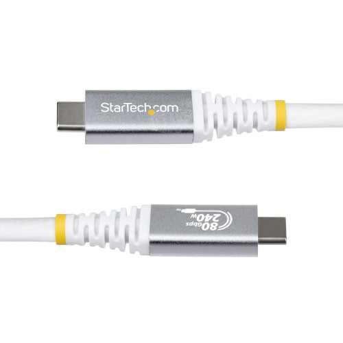StarTech.com 50cm (1.6ft) USB4 Cable, 80Gbps, USB-IF Certified USB-C Cable, 240W PD, 8K 120Hz/4K 240Hz DP2.1 DP80, TPE Jacket, Thunderbolt 4 Compatible - White USB-C Cord