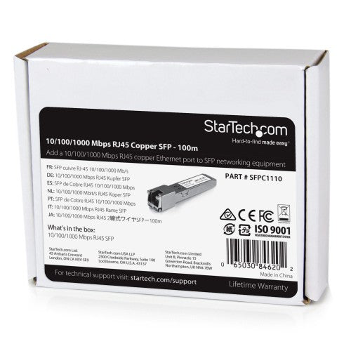 StarTech.com Cisco SFP-GE-T Compatible SFP Transceiver Module - 10/100/1000BASE-TX~Cisco SFP-GE-T Compatible SFP Module - 1000BASE-T - SFP to RJ45 Cat6/Cat5e - 10/100/1000 Mbps - RJ-45 100m - Cisco IE3400, IE3300, IE3200