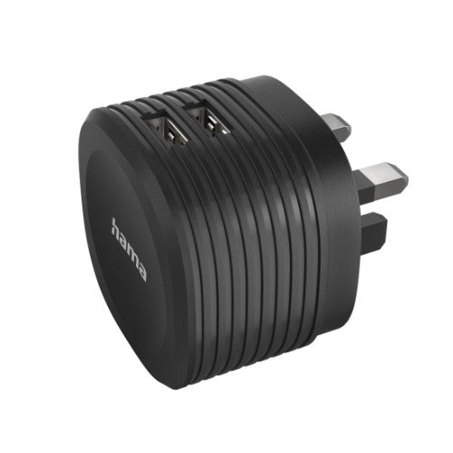 Hama Dual Charger, 2x USB, 2.4A with UK plug, black