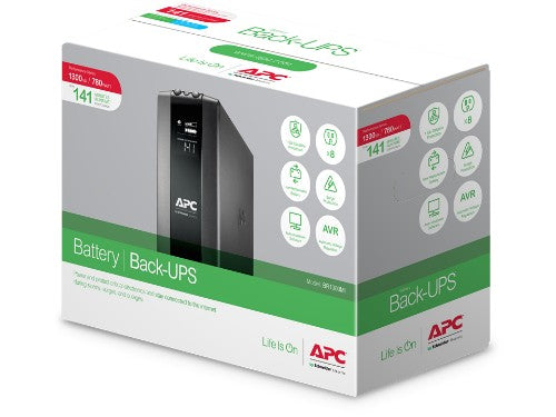 APC Back-UPS Pro, 1300VA/780W, Tower, 230V, 8x IEC C13 outlets, AVR, LCD, User Replaceable Battery