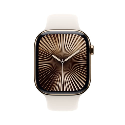 Apple Watch Series 10 GPS + Cellular 46mm Gold Titanium Case with Starlight Sport Band - M/L