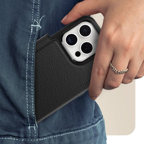 OtterBox Strada Series Folio MagSafe for iPhone 15 Pro, Shadow (Black)