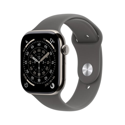 Apple Watch Series 11 GPS + Cellular 42mm Natural Titanium Case with Stone Grey Sport Band - M/L