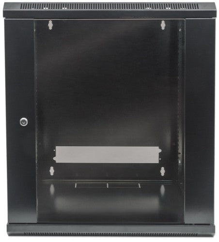 Intellinet 19" Network Cabinet - Wall Mount (Standard), 9U, 450mm Deep, Black, Flatpack, Max 60kg, Suitable also for use on desk or floor, Usable Depth 270mm to 350mm, Metal & Glass Door, Back Panel, Removeable Sides,Parts for wall installation not includ