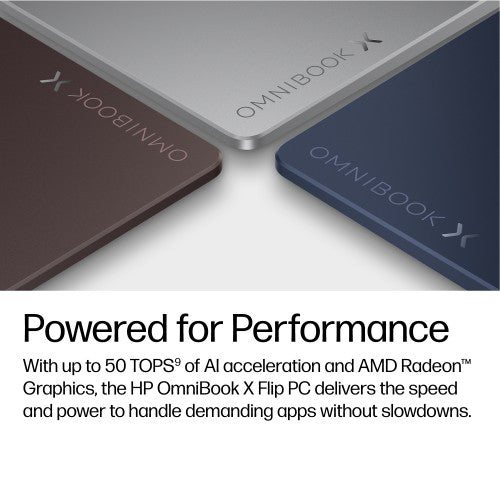 HP OmniBook X Flip 2-in-1 Laptop Next Gen AI 14-kc0000nax Copilot+ PC AMD Ryzen™ AI 5 35.6 cm (14") Touchscreen 2K 16 GB LPDDR5x-SDRAM 512 GB SSD Wi-Fi 7 (802.11be) Windows 11 Home Blue