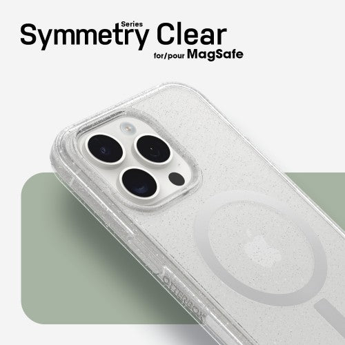 OtterBox Symmetry Series Clear for MagSafe for iPhone 15 Pro Max, Stardust (Clear Glitter)