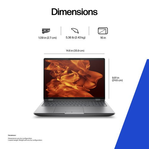 HP ZBook Fury G1i Wolf Pro Security Edition Intel Core Ultra 9 285HX Mobile workstation 40.6 cm (16") WQXGA 64 GB DDR5-SDRAM 2 TB SSD NVIDIA RTX PRO 4000 Blackwell Wi-Fi 7 (802.11be) Windows 11 Pro AI Workstation, AI PC Silver