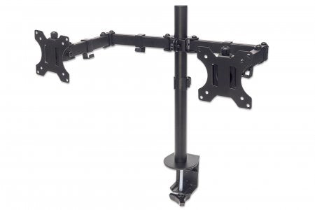 Manhattan Dual Desk Mount for TV & Monitors (Full Motion), For screens 10" to 27", Clamp Assembly, VESA compatability: 75x75 and 100x100mm - check the dimensions of the four mounting holes on back of screen to ensure it fits, Max 8kg (each), Black, Bracke