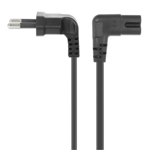 Manhattan Mains Power Cord/Cable (Right Angled), Euro 2-pin (CEE 7/16 Euro 8) plug to C7 Female (figure of eight), 3m, 2.3A, Black, Lead, Lifetime Warranty