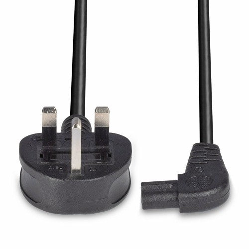 Lindy 3m UK 3 Pin Plug To Right Angled IEC C7 Mains Power Cable, Black