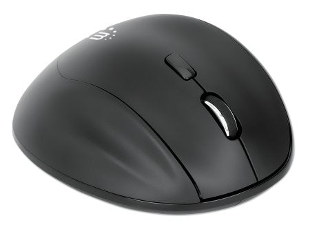 Manhattan Ergonomic Wireless Mouse, Right Handed, Adjustable 800/1200/1600dpi, 2.4Ghz (up to 10m), Six Button with Scroll Wheel, Combo USB=A and USB-C receiver, Black, AA battery (included), Three Year Warranty